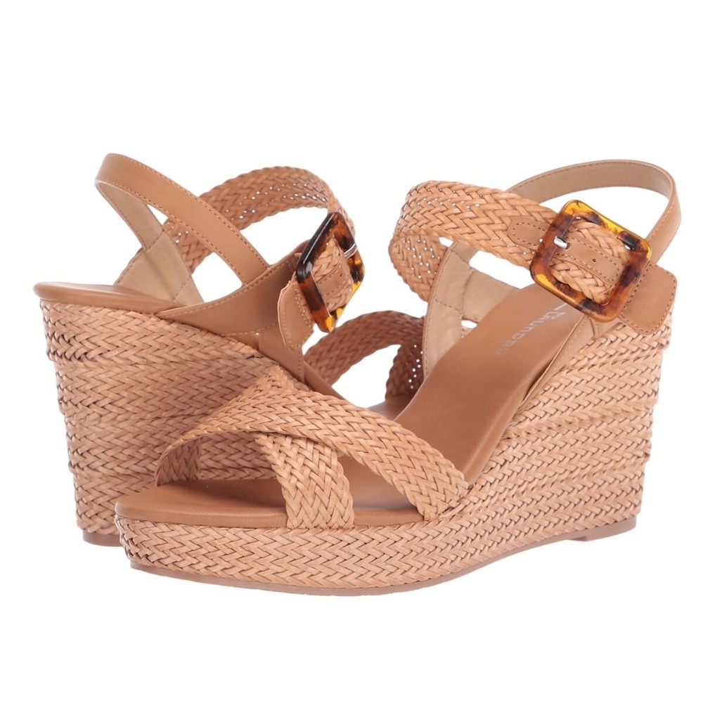 CL by Chinese Laundry Tan Woven Platform Wedge Sandals Ankle Strap Sz 7.5 NIB